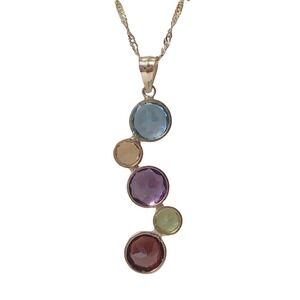 14k Yellow Gold Oval Round Multi Color Gemstone Necklace